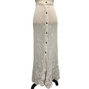 cream white lace mesh knit maxi skirt